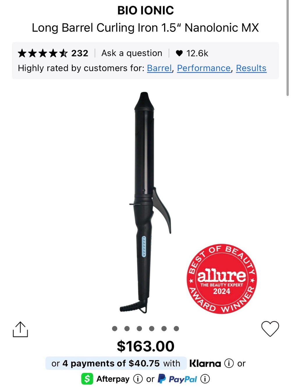 Bio Ionic Long Barrel 1.5" Curling Iron in Black